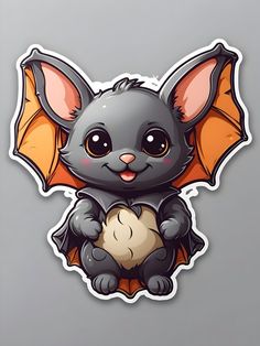 a sticker with an image of a bat sitting on it's back and smiling