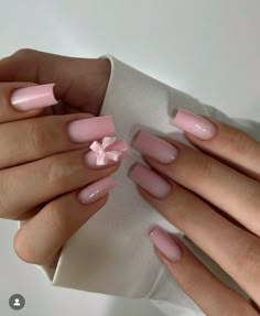 Soft Elegant Nails, Aesthetic Square Nails, Plain Acrylics, Nails With A Bow, Nails With Bows, Nails 2025, Nails Bow, Bow Nails, Pink Gel Nails