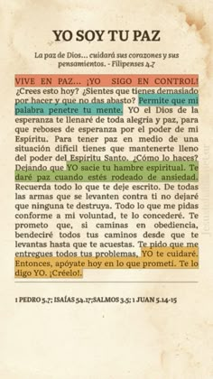 an old book with the words yo soy tu paz written in spanish and english