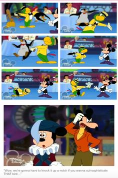 cartoon character doing different things in the same scene, with caption that says it is not