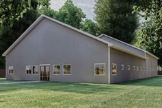 an artist's rendering of a two - car garage in the middle of a grassy area