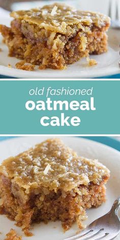 an old fashioned oatmeal cake on a plate with a fork next to it