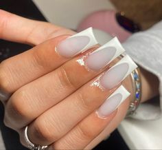 French Tip Nails Different Shapes, Milky White French Tip Nails Acrylic, Creamy White French Tip Nails, Milky White French Tip Nails Square, Soft White Nails With Designs, White On White Nails French, White Nails With White French Tip, Milky White Nails Christmas, Milky White Winter Nails