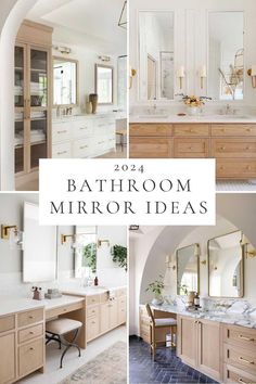 bathroom mirror ideas that are all in different styles and sizes, with the text overlaying them