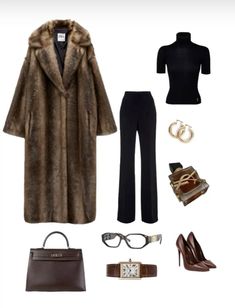 Mob Girl Aesthetic, Espresso Aesthetic Outfit, Espresso Brown Outfit, Brown Elegant Outfit, Espresso Martini Outfit, Rich Girl Winter Outfits, Fur Coat Outfit Aesthetic, Furcoats Outfits, Espresso Outfit