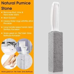 an advertisement for a natural pumice stone product with instructions on how to use it