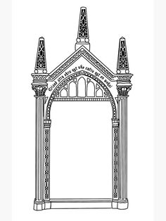 a drawing of an arch in the middle of a building with pillars and arches on each side