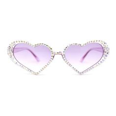 Yet another amazing iteration of ever popular heart shaped sunglasses. Made unique with a bubbly rounded oblong silhouette. Added luxe with generously studded premium quality rhinestones throughout the front. You will enjoy these shades all summer long. 100% UV400 polycarbonate fun pop color gradient lenses will give you maxim vision protection with perky style. (b157) Size: 5 3/4" (147mm) x 1 3/4" (43mm).  Color: Purple.  Gender: female.  Age Group: adult. Pretty Sunglasses, Fun Sunglasses, Sunglasses Purple, Movie Ideas, Pop Color, Cute Sunglasses, Shaped Sunglasses, Heart Shaped Sunglasses, Color Gradient