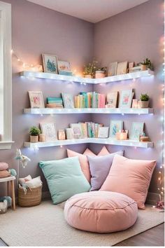 Kids Reading Nook In Bedroom, Girls Reading Nook Ideas, Girls Room Reading Corner, Kids Reading Nook Corner, Reading Corner Bedroom Kids, Reading Nook In Bedroom Kids, Room For Girls Ideas, Book Corner Bedroom