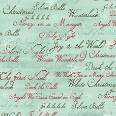 a christmas themed background with red and green writing on light blue paper, which has snowflakes all over it