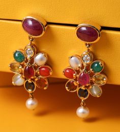 Navratna Earrings, Jewellery Indian, Gold Jewelry Indian, Ear Jewelry, Indian Jewelry, Beaded Earrings