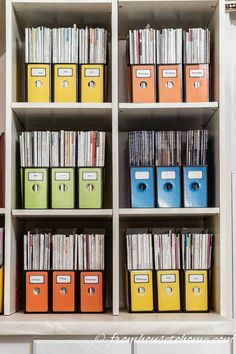 the shelves are filled with many different types of dvd's