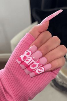 37 Beyond Cute Barbie Nails For Your Next Manicure Makeover Fall Coffin Nails, Barbie Nail, Nails Barbie, Bow Nail Designs, Pink Tip Nails, Horror Nails, Barbie Nails, Long Square Nails, Pink Gel