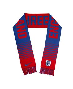 a scarf with the words free on it and a red, blue and white stripe