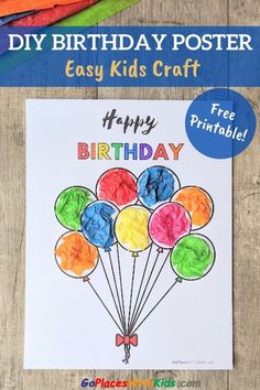 an easy birthday poster for kids that is made with crayons and colored paper