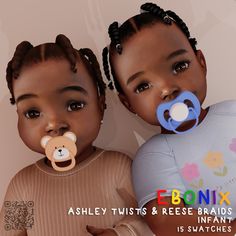 two black children with fake pacifiers on their heads and one is wearing a teddy bear t - shirt