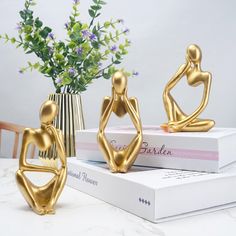 PRICES MAY VARY. Golden Thinker Statues Set measured at 5.12" tall, just the right size, simple but artistical thinker figurines, Great Modern Art Sculpture Home Decor Accent This resin thinker statue can easily decorate your home, living room, bedroom, bathroom, office, coffee shop etc., A Great Tabletop Decorative Ornament This little gold thinker figurine designed with exquite craftmanship, adding stylish fashion to your place, definately an eye-catching in your friends or customers This abst Abstract Statue, Cabinet Table, Mold Casting, Gold Home Decor, Spiritual Decor, Decor Figurines, Bookshelf Decor, Hotel Decor, Decor Accents