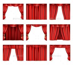 set of red curtains on white background