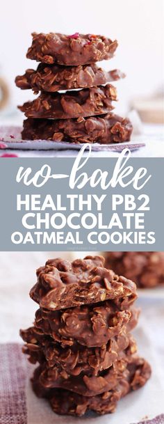 Stack of no-bake oatmeal chocolate cookies stacked on a surface. Pb2 Cocoa Powder Recipes, Chocolate Pb2 Recipes, Pb2 No Bake Oatmeal Cookies, Pb Powder Recipes Healthy, Pb Fit Dessert Recipes, Pb2 Chocolate Recipes, Pb2 Baking Recipes, Pb2 Oatmeal Cookies, Pb2 Cookie Mix Recipes