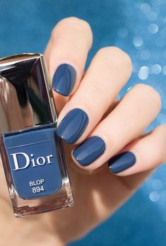 Dior Nail Polish, Dior Nails, Nail Paint Shades, Cute Nail Polish, Nagellack Trends, Blue Nail Polish, Blue Nail, Dark Nails, Nail Polish Designs