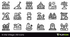 the line icons are designed to look like houses, trees and other things in black and white