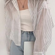 Vintage Striped Oversized Blouse Crop Top Jacket, Blouse Summer, 90s Fashion Grunge, Button Blouse, Long Midi Dress, Trendy Summer Outfits, Oversized Blouse, Chic Office, Womens Tops Summer