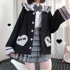 Soft Clothes Aesthetic, Bsd Oc, Style Kawaii, Navy Coat, Parcel Delivery, Loose Cardigan, Kawaii Fashion Outfits, Cute Jackets, Japanese Outfits