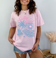 Our most popular designs pressed on a mineral wash, boyfriend fitting comfort tee Don't see the color option you want? Select white then type the name of the color you want in the space provided. Salty Soul, Harvard Sweatshirt, Cute Mothers Day Gifts, Mama Tee, Legally Blonde, Mom Stuff, Tropical Vibes, Heart Candy, Palm Tree