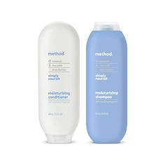 PRICES MAY VARY. Contains (1) 13.5 ounce conditioner (1) 14 ounce bottle of shampoo. Designed for you with the future in mind. Formulated without parabens, silicone, sulfates + dyes. Long-lasting fragrance. Safe for color-treated hair. Bottle made from 80% recycled plastic (PCR). recycle for good karma. Turn your shower into the kind of escape you need right now with simply nourish moisturizing shampoo + conditioner. each formula is infused with a delightful trifecta of coconut, rice milk + shea Method Simply Nourish, Preppy Hair Care Products, Method Shampoo And Conditioner, Cute Shampoo Bottles, Preppy Shampoo, Method Shampoo, Target Stuff, Best Shampoo And Conditioner, Bathroom Things