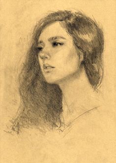 a drawing of a woman's head with long hair and eyes closed, looking to the side