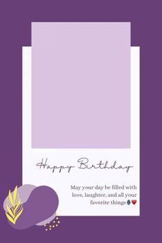 a purple birthday card with the words happy birthday on it and an image of a flower