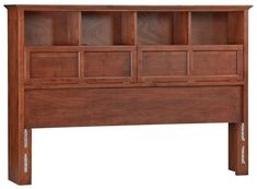 a wooden headboard with multiple compartments on the top and bottom panel, made from wood