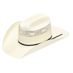 Style number: T71800 Bangora straw cowboy hat Natural color Black fabric band with metal hardware clasp Perforations for added breathability Interior sweatband for all-day comfort 100% bangora straw Straw Cowboy Hat, Cowboy Hat, Metal Hardware, Black Fabric, Natural Color, Cowboy Hats, Black Color, Straw, Cowboy