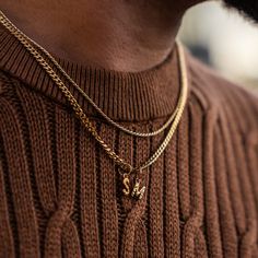 NEW Micro Gold Vintage Styled Initial Letter Charm on a 3mm Curb Chain This is perfect for gifting to a loved one. Add more than one initial to make a name or a loved ones initials! Paired with a modern 3mm curb chain to enhance the vintage styled effect of the pendant.  Available to purchase with or without a chain. Available with other chains on our page! - Made from Recycled Stainless Steel & 18K Gold PVD Plating - 18K Gold PVD Plating - Hypoallergenic - No tarnishing, No irritation, No fadin Initial Necklace For Men, Chain Size Chart, Mens Chain, Gold Initial Pendant, Gold Initial Necklace, Mens Jewellery, Initial Necklace Gold, Cubic Zirconia Jewelry, Gold Initial