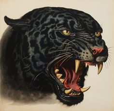 an illustration of a black leopard with its mouth open