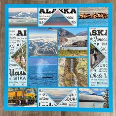 a collage of alaska pictures and words