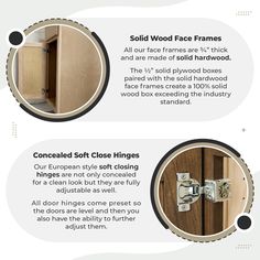 an info sheet describing the different types of doors and handles in various styles, sizes and colors