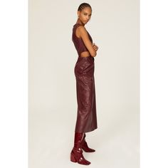 Mulberry faux leather (50% Polyurethane, 50% Polyester). Sheath. Sleeveless. Crewneck. Back zipper closure. 52" from shoulder to hemline. Imported. Leather Midi Dress, Faux Leather Dress, Rent The Runway, Jonathan Simkhai, Closet Designs, Leather Dress, Faux Leather, Midi Dress, Twist