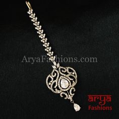 Designer CZ Mang Tika in Victorian Finish Elegant Ceremonial Tikka With Tilla Detailing, Adjustable Tilla Tikka For Wedding, Elegant Adjustable Tikka For Ceremonial Occasions, Adjustable Elegant Tikka For Ceremonial Occasions, Elegant Adjustable Ceremonial Tikka, Adjustable Elegant Ceremonial Tikka, Traditional Adjustable Hair Accessories For Wedding, Adjustable Wedding Headpiece For Festivals, Adjustable Headpieces For Wedding And Festivals