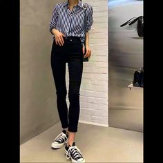 Made In Korea Brand New Black Skinny Jeans With Tag Waist: 60-66cm Butt: 70-92cm Length: 92cm Black Ankle-length Jeans For Spring, Gray Denim Pants, Keds Style, Black Jeans Outfit, Black Converse, Curvy Jeans, Stretchy Jeans, Black Skinnies, Pants Black