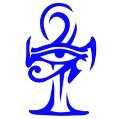 an egyptian symbol with the eye of horush in blue on a white background