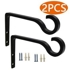 2 pcs black metal brackets with screws and clips for wall mounted or door handles