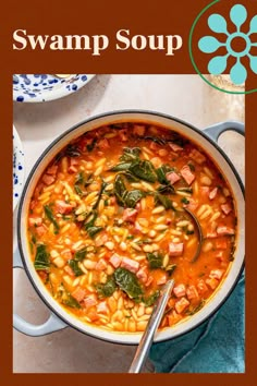 a bowl of soup with spinach and sausage