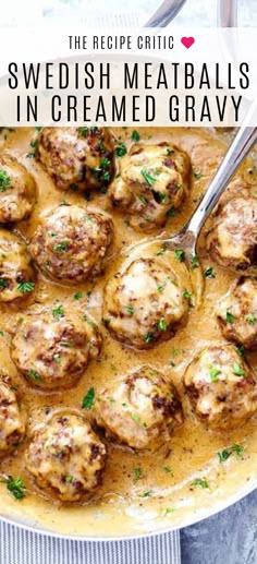 swedish meatballs in creamed gravy on a plate