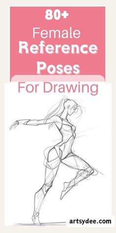 the front cover of 80 female reference poses for drawing, with text overlaying it