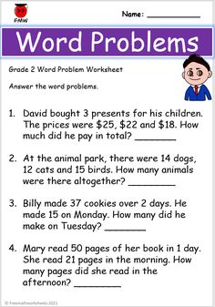 the worksheet for word problems is shown with an image of a boy and his dog