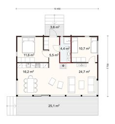 a floor plan for a small house with two bedroom and living room, as well as the