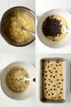 four images showing how to make chocolate chip cookie dough