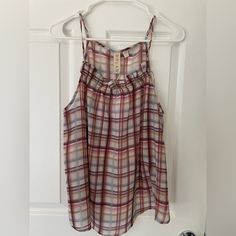 Nwt Dolan Semi-Sheer Cami Tank, Plaid, Sz L. Relaxed Fit. Summer Plaid Top For Beach, Casual Sleeveless Plaid Blouse, Sleeveless Plaid Vacation Tops, Sleeveless Plaid Tops For Vacation, Anthropologie Brands, Black Sleeveless Top, Lounge Dress, Cowl Neck Top, Dress Inspiration