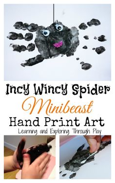 Minibeast handprint art. Incy Wincy Spider Activities. Nursery Rhyme Arts and Crafts. Learning and Exploring Through Play. Inch Wincy Spider Activities, Incy Wincy Spider Activities, Nursery Rhyme Art, Incy Wincy Spider, Nursery Rhyme Crafts, Spider Activities, Nursery Rhymes Preschool, Nursery Rhyme Theme, Spider Theme